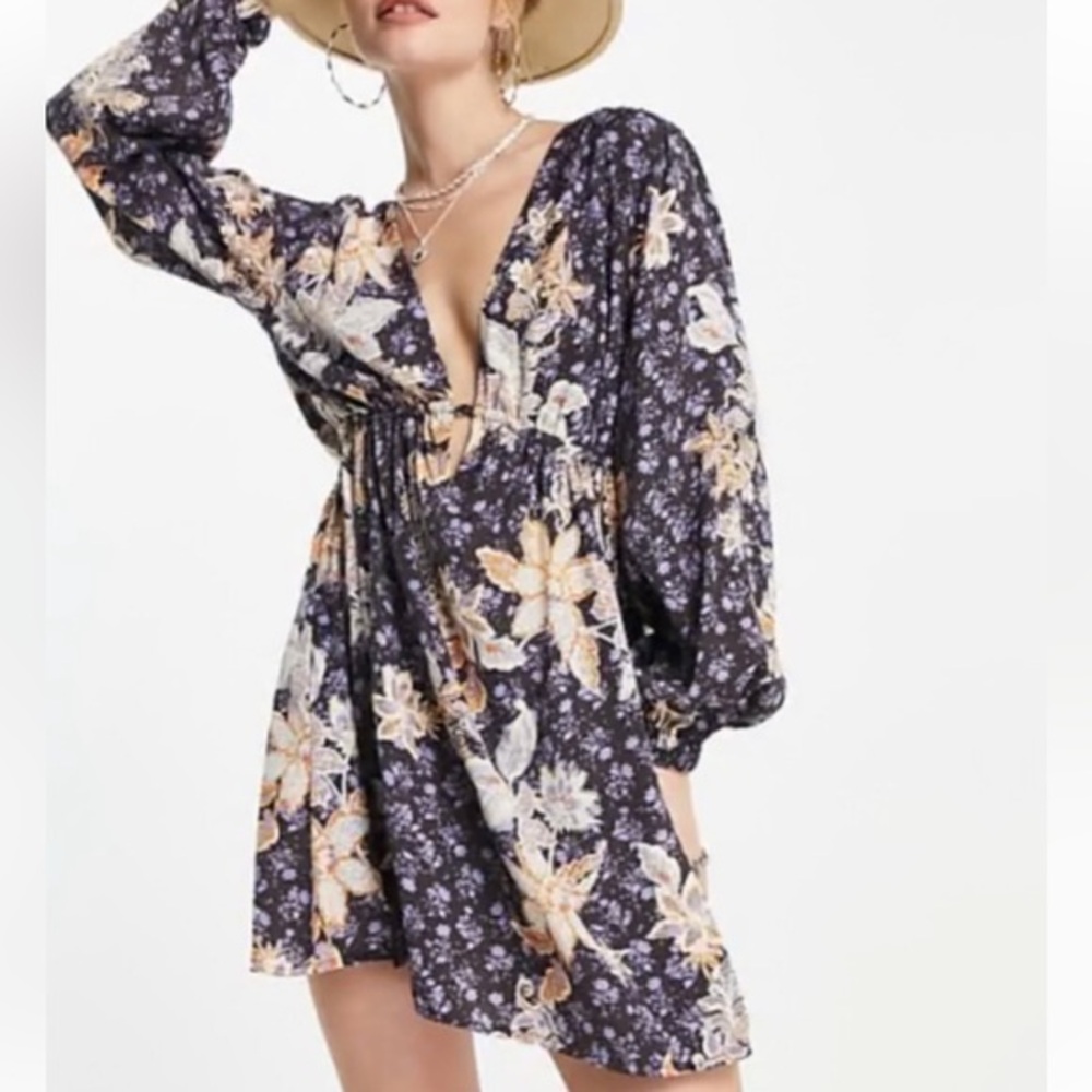 Free People | Soli Mini Dress In Night Combo w pockets Sz M